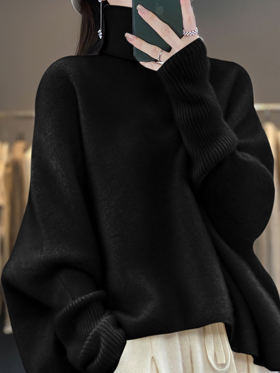 Dames winterwollen trui met vleermuismouwen en coltrui