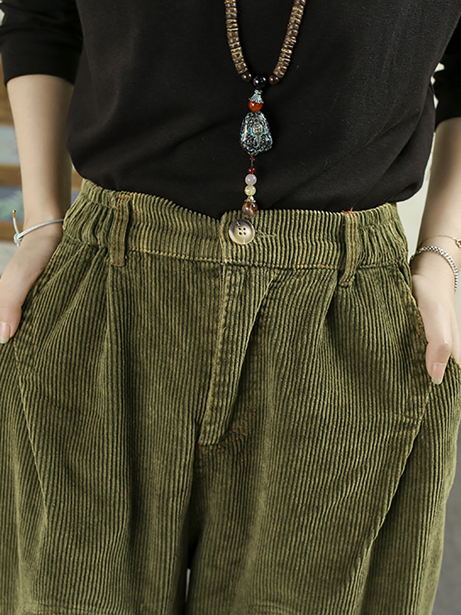 Dames herfst retro pure kleur corduroy harembroek