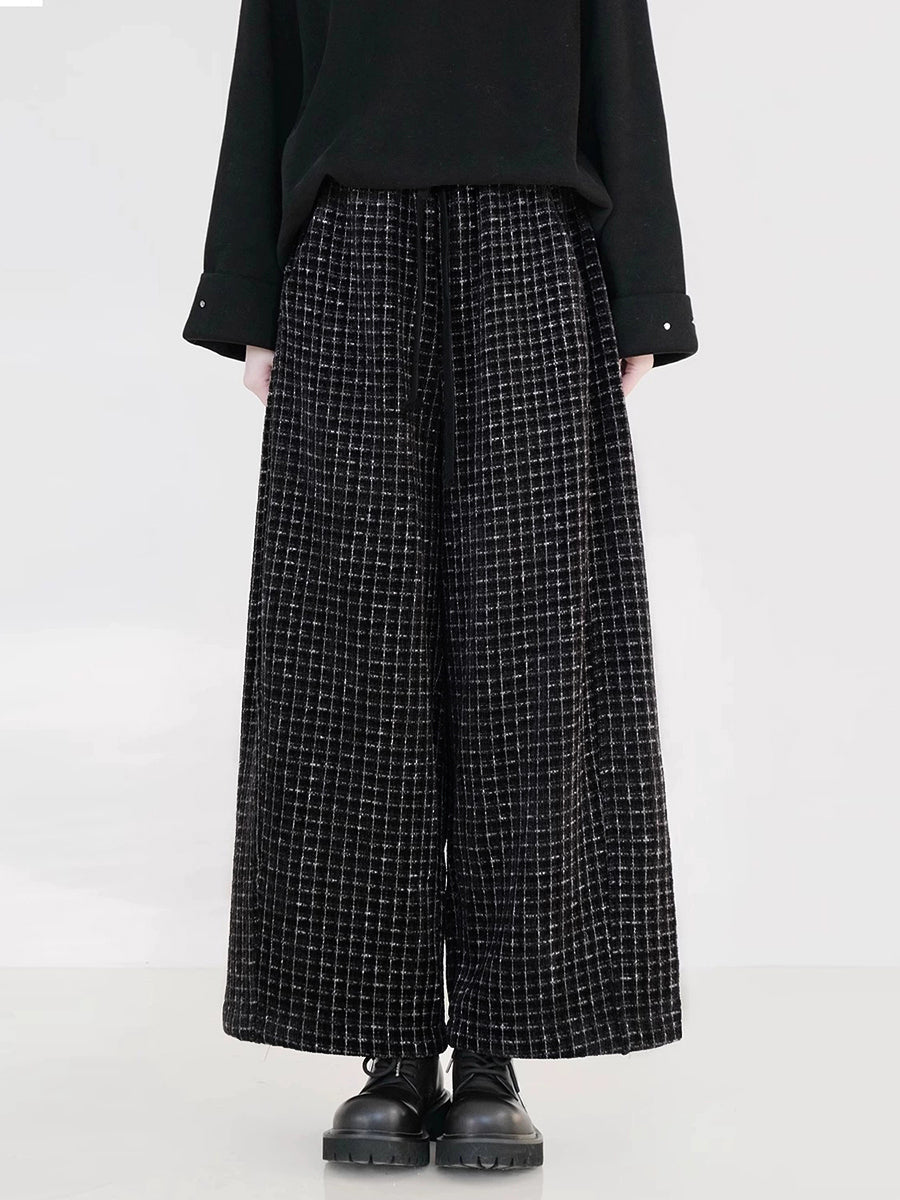 Dames Vintage Geruite Fleece-gevoerde Rechte Broek