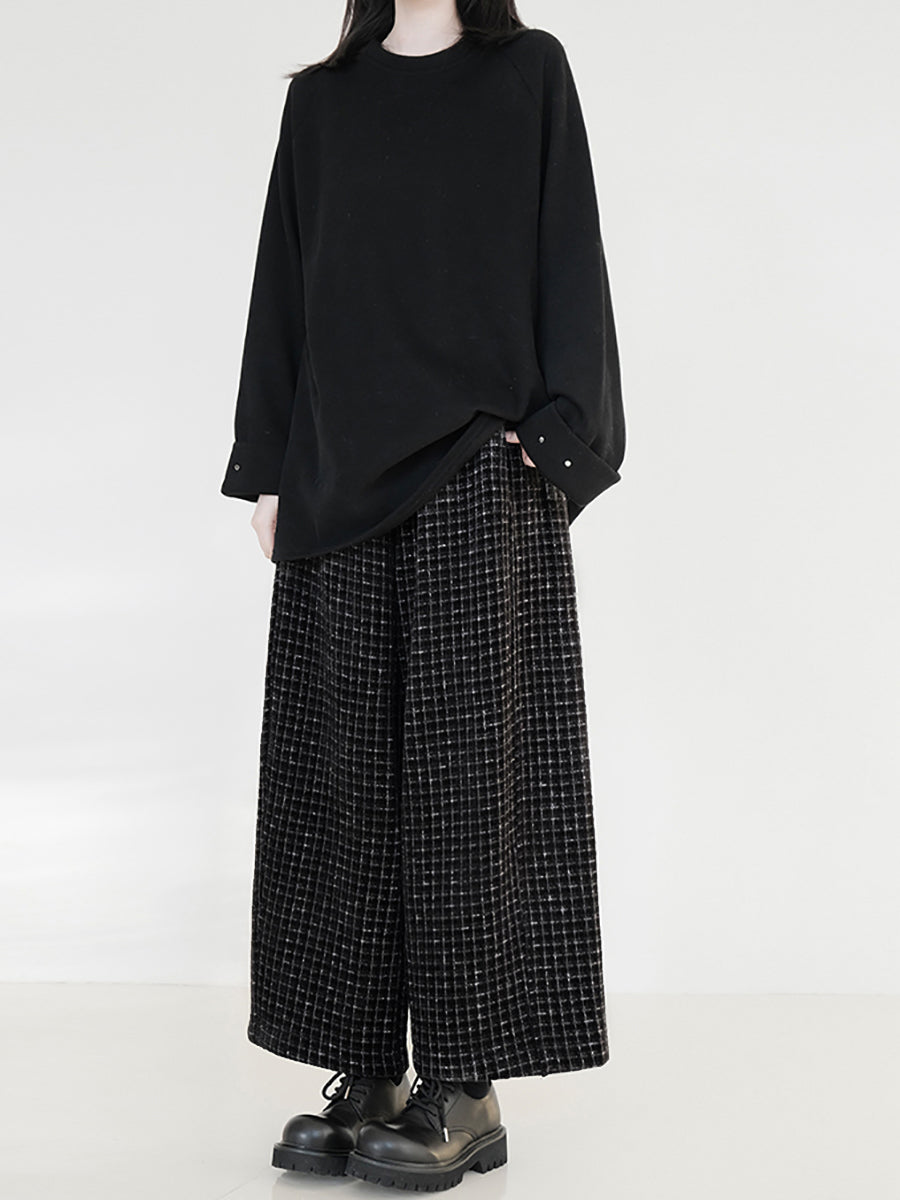 Dames Vintage Geruite Fleece-gevoerde Rechte Broek