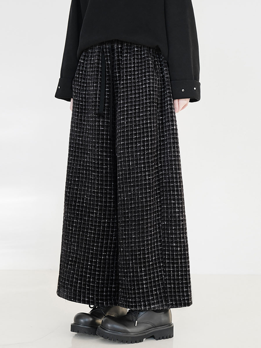 Dames Vintage Geruite Fleece-gevoerde Rechte Broek