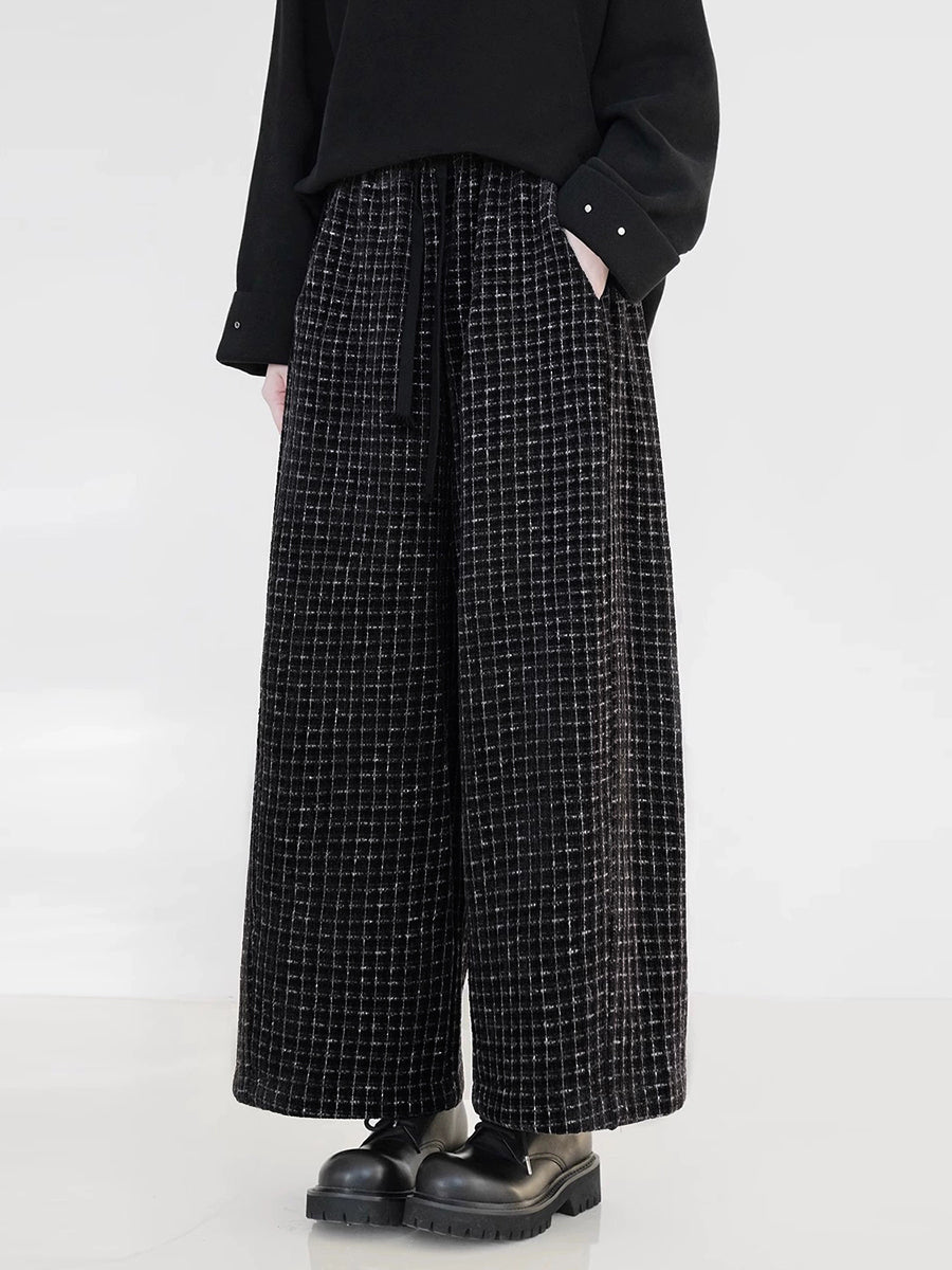 Dames Vintage Geruite Fleece-gevoerde Rechte Broek