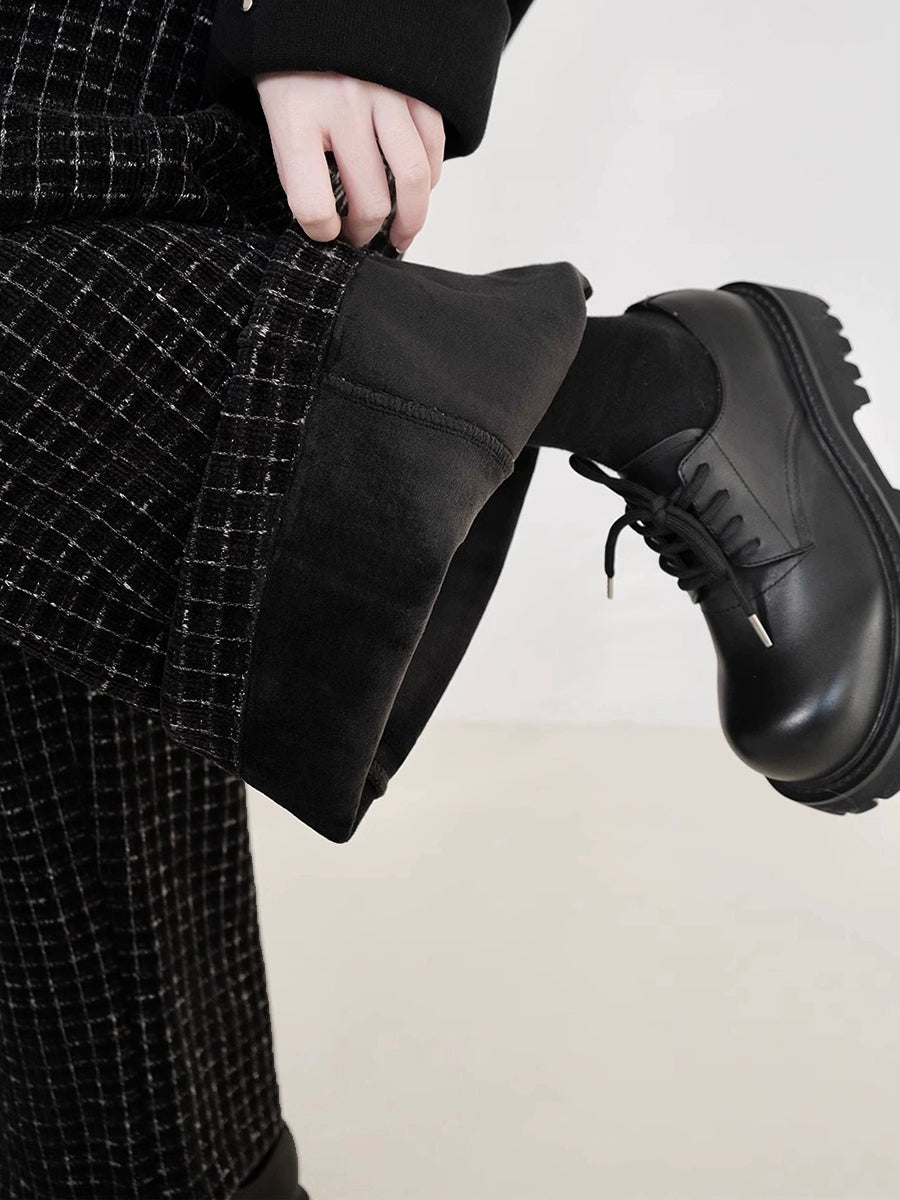 Dames Vintage Geruite Fleece-gevoerde Rechte Broek