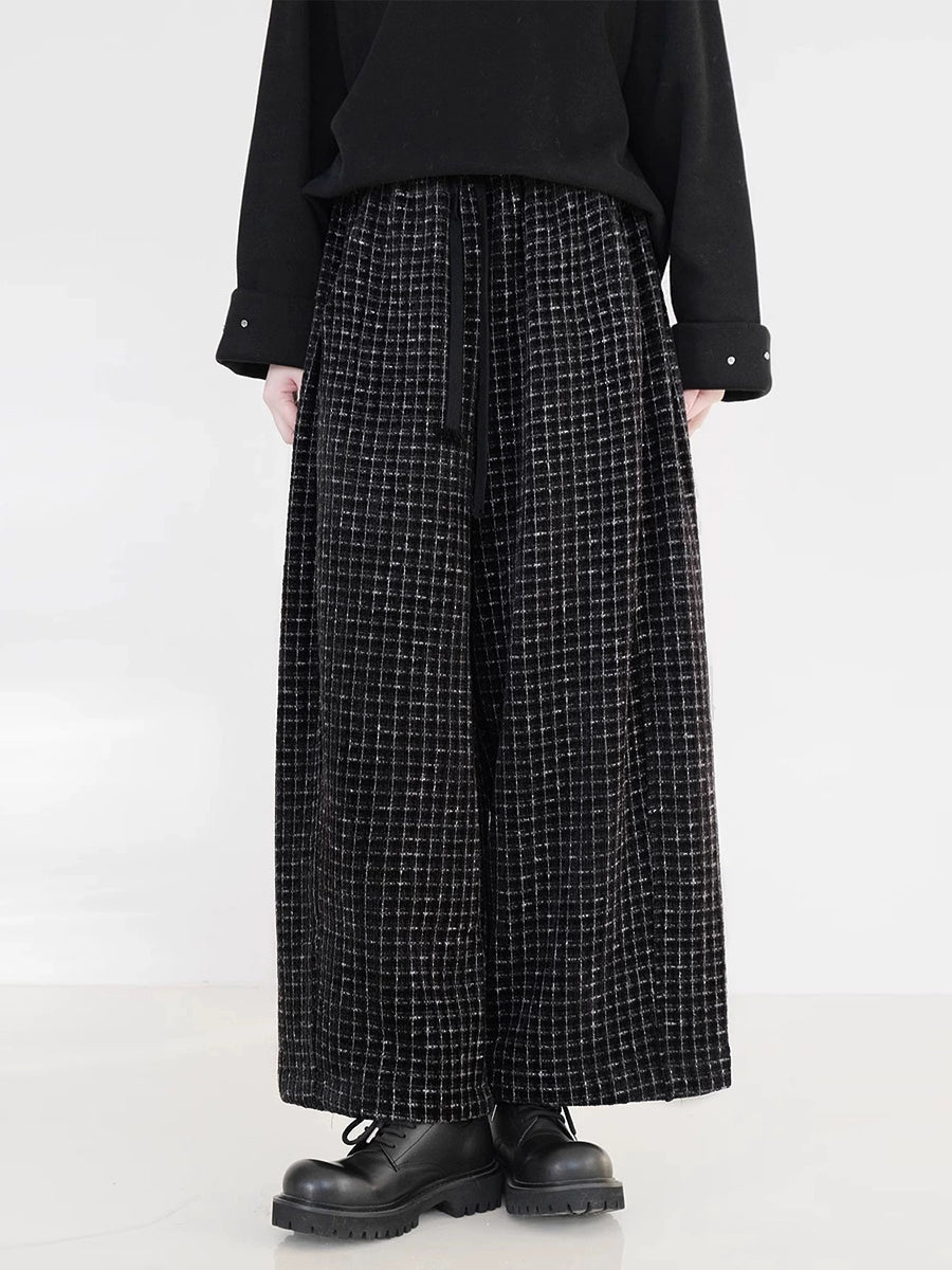 Dames Vintage Geruite Fleece-gevoerde Rechte Broek