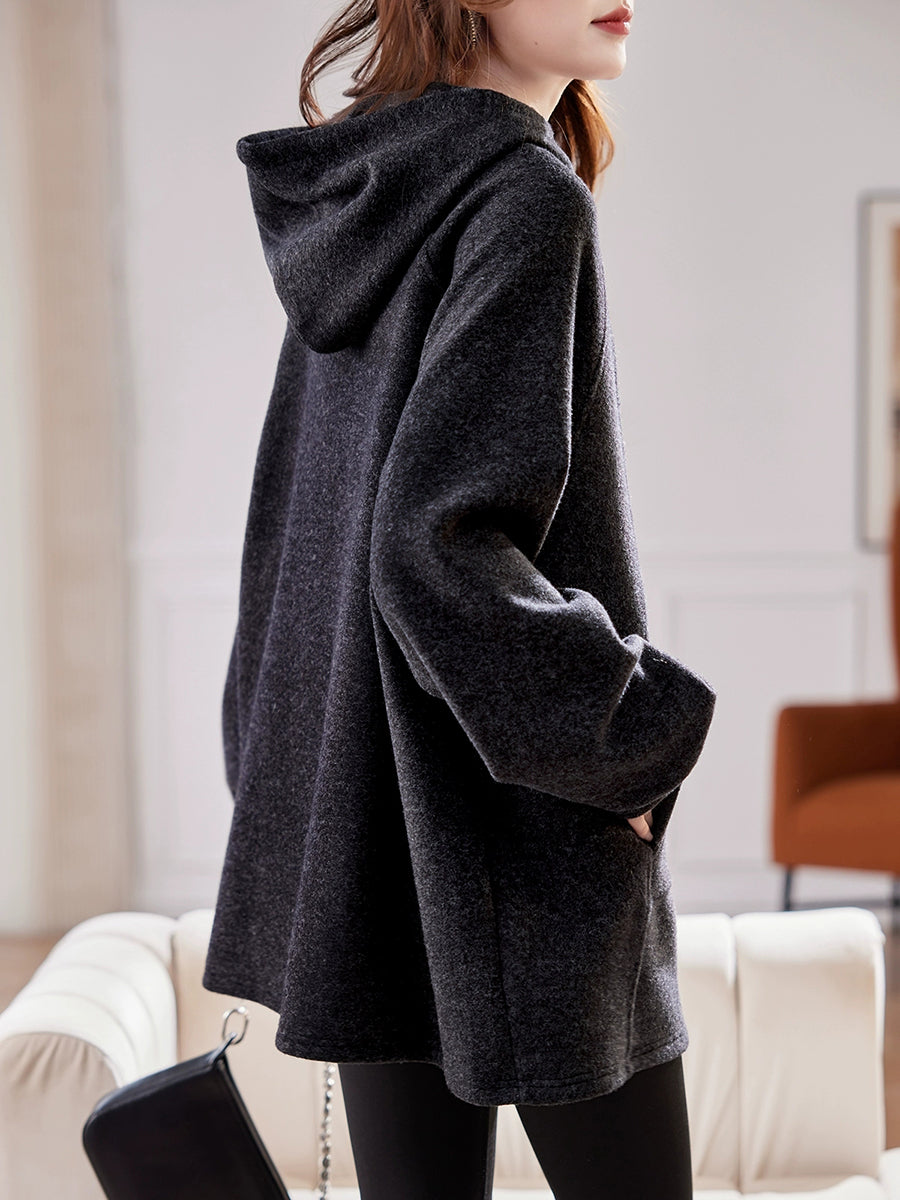 Dames Winter Casual Pure Color Fleece-gevoerde Hoodie