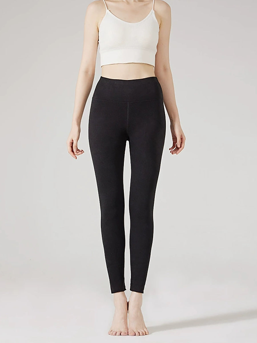 Dames Winter Warme Pure Kleur Hoge Taille Legging