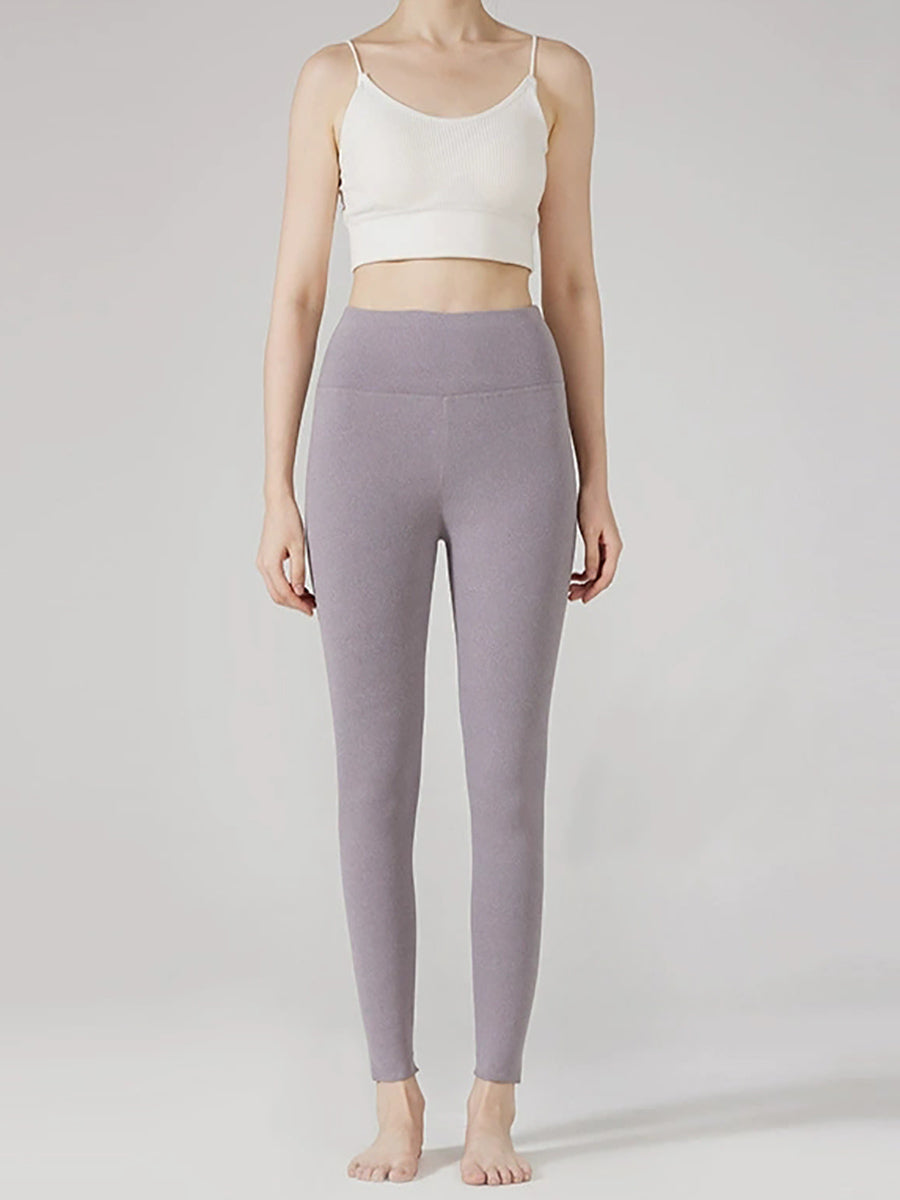 Dames Winter Warme Pure Kleur Hoge Taille Legging