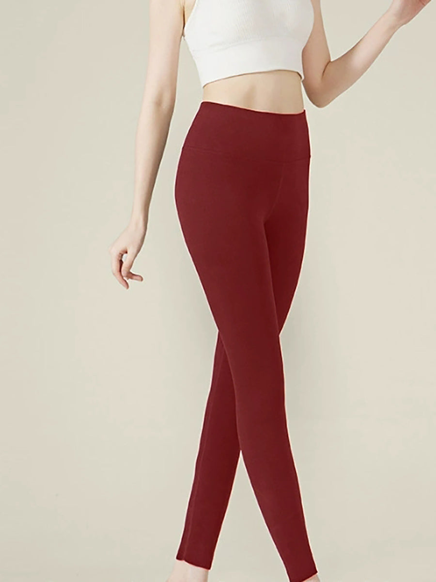 Dames Winter Warme Pure Kleur Hoge Taille Legging