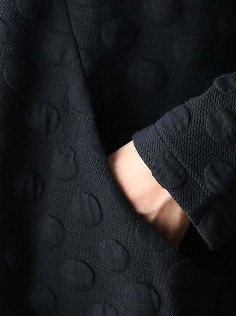 Plus-maat jurk met lange mouwen van stretchkatoen met stippen