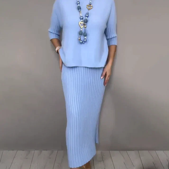Nerelle™ | Casual Knit Top & Ribbed Skirt Set