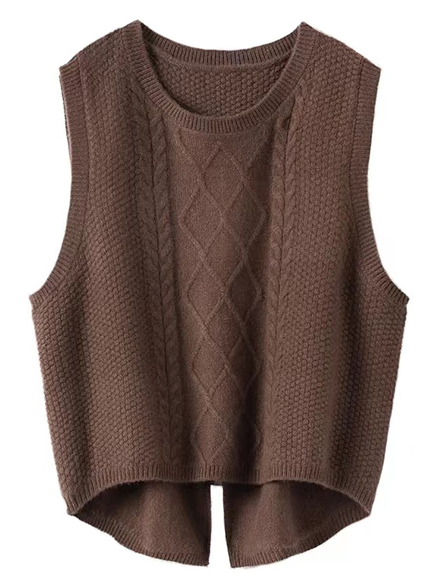 Dames Retro Winter Effen Jacquard Vest