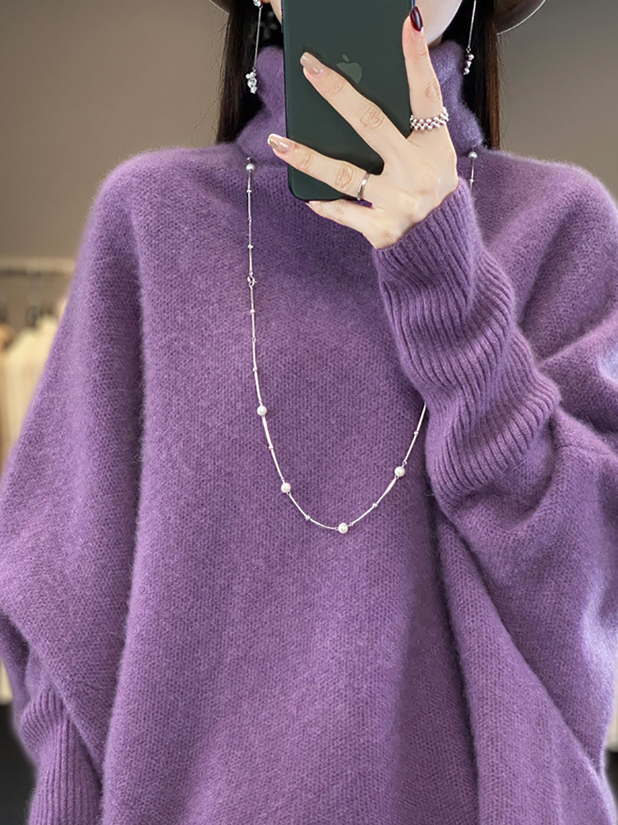 Dames winterwollen trui met vleermuismouwen en coltrui