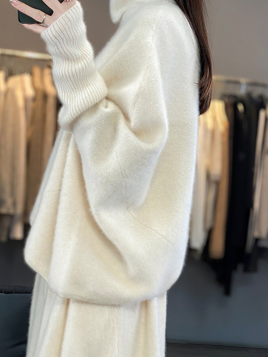 Dames winterwollen trui met vleermuismouwen en coltrui