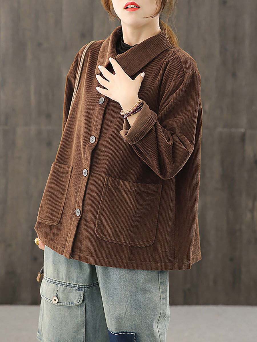 Plus Size Vrouwen Effen Kleur Zak Corduroy Jas Jas