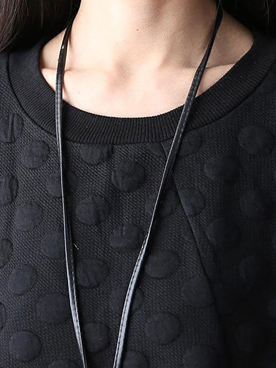 Plus-maat jurk met lange mouwen van stretchkatoen met stippen