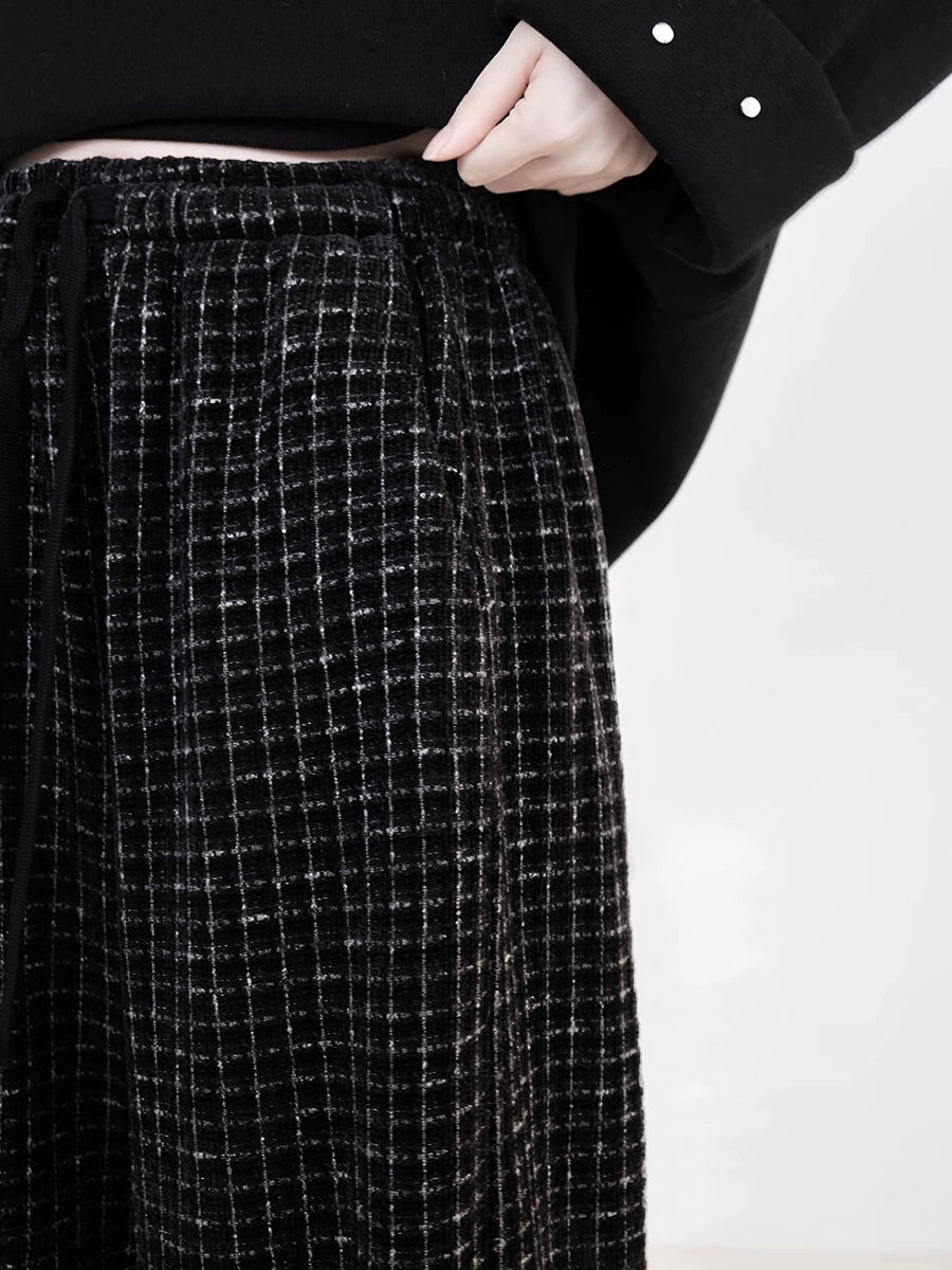 Dames Vintage Geruite Fleece-gevoerde Rechte Broek