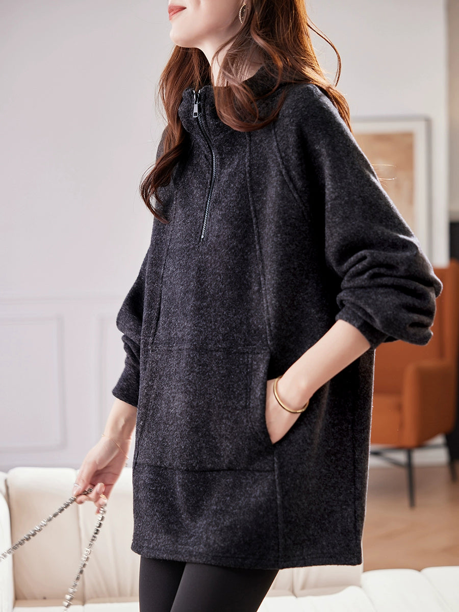 Dames Winter Casual Pure Color Fleece-gevoerde Hoodie