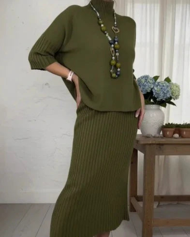 Nerelle™ | Casual Knit Top & Ribbed Skirt Set