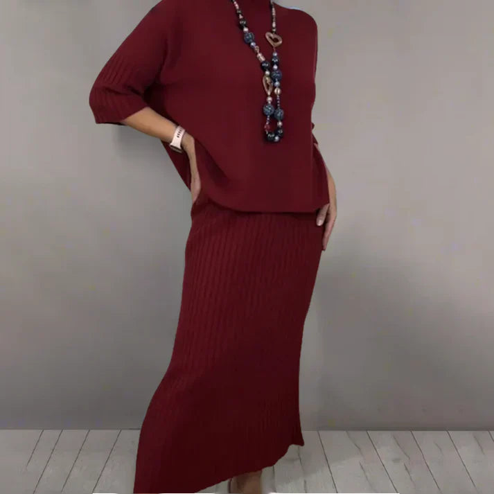 Nerelle™ | Casual Knit Top & Ribbed Skirt Set