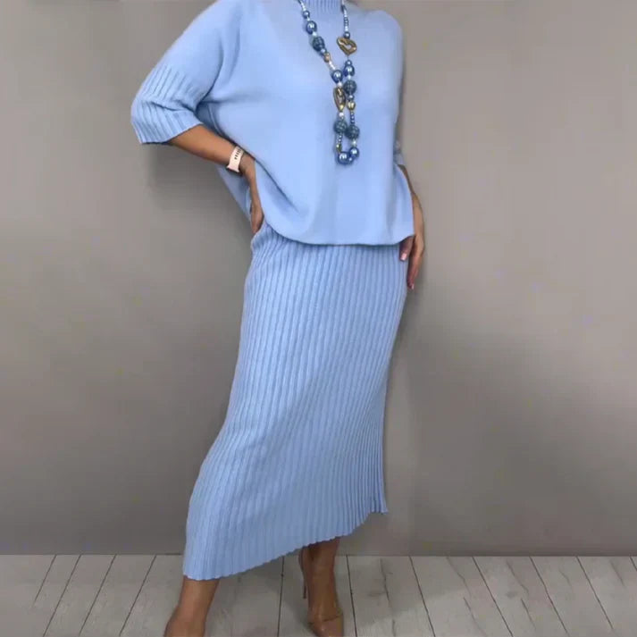 Nerelle™ | Casual Knit Top & Ribbed Skirt Set
